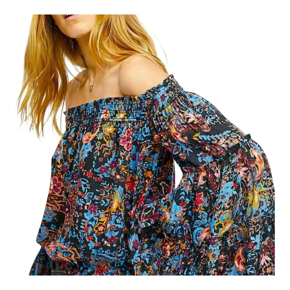 Free People Free Spirit Off The Shoulder Floral Print‎ Top Size Small
